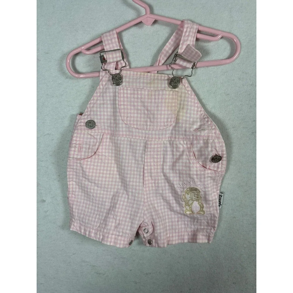 Weebok Baby Pink Gingham Overalls 12M Adjustable Straps Cotton Blend Snap‎